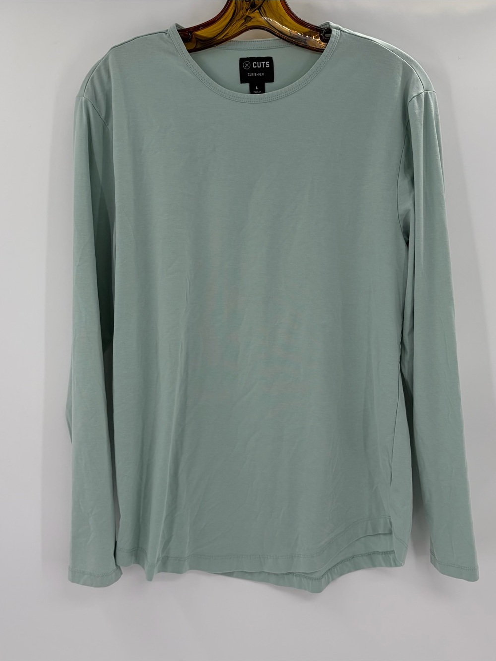 CUTS Curve Hem Long Sleeve Shirt Mens Mint Green Crew Neck Casual Tee large